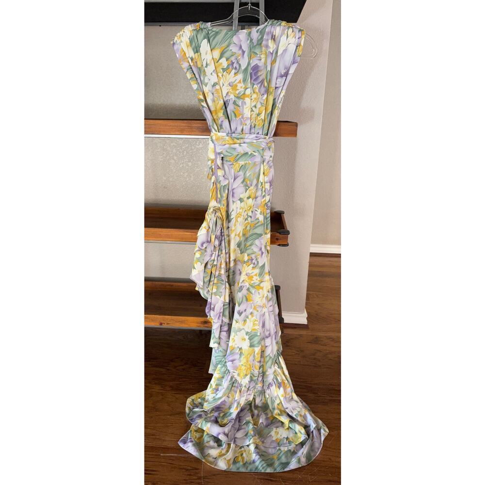 Bronx and Banco Lavender and Yellow Floral Ruffle High-Low Maxi Dress - Picture 6 of 11